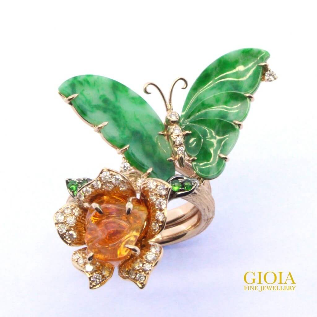 Custom made Butterfly Jade with Opal Ring in Singapore