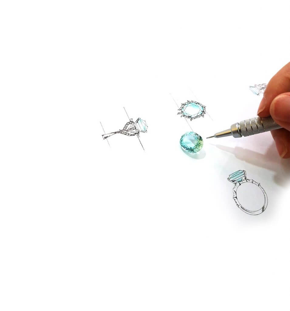 Bespoke customised Feather Ring with Paraiba Tourmaline Gemstone 