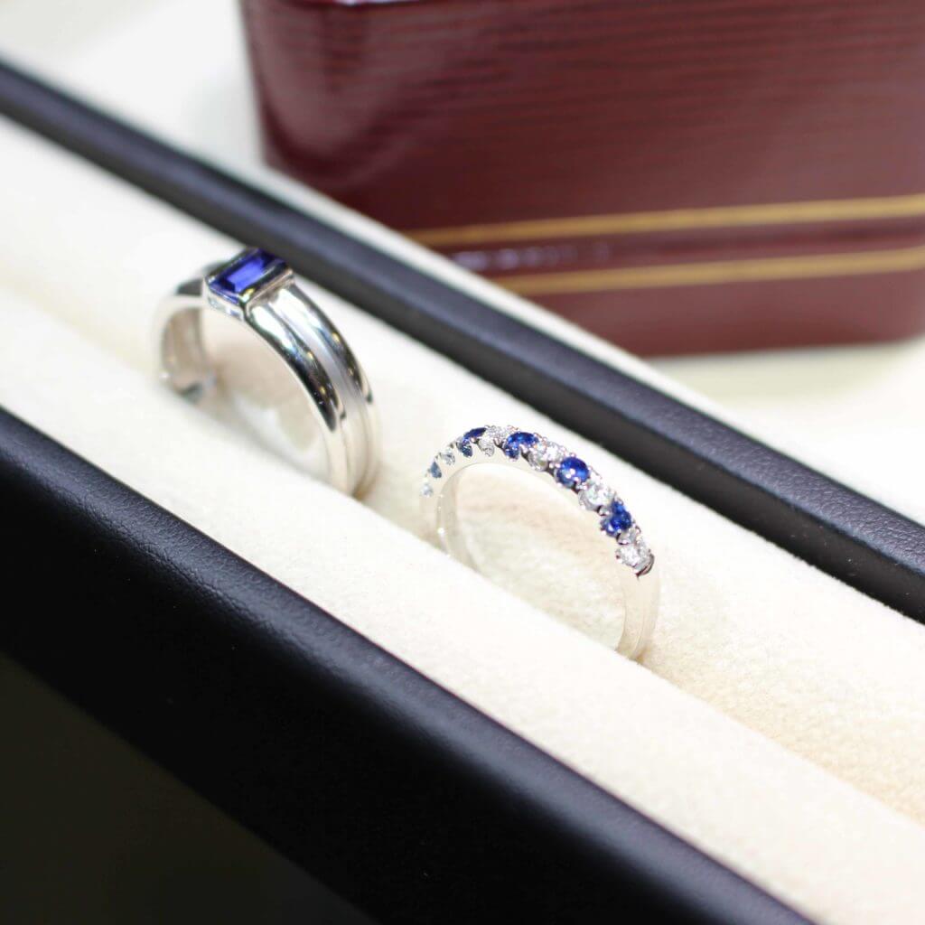 Customised wedding bands with blue sapphire gemstones
