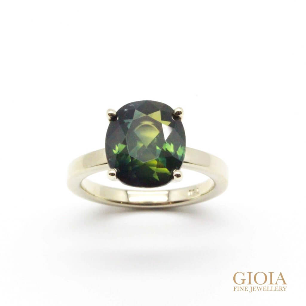 Bluish Green Sapphire Engagement Ring