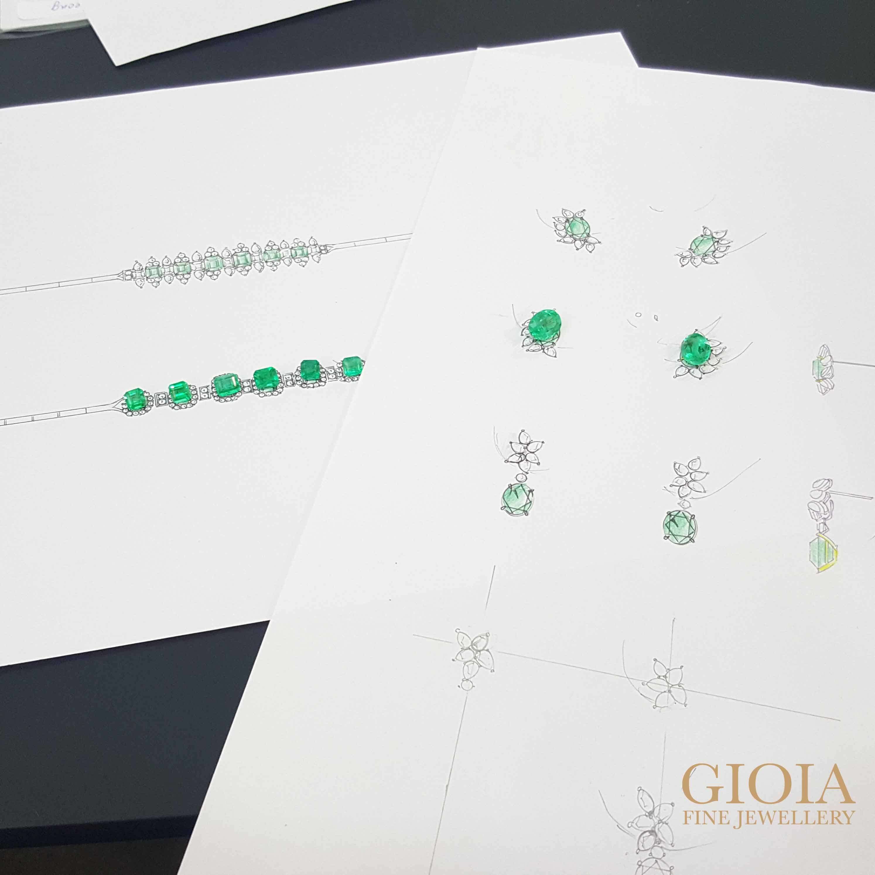 Customised emerald bracelet and earring