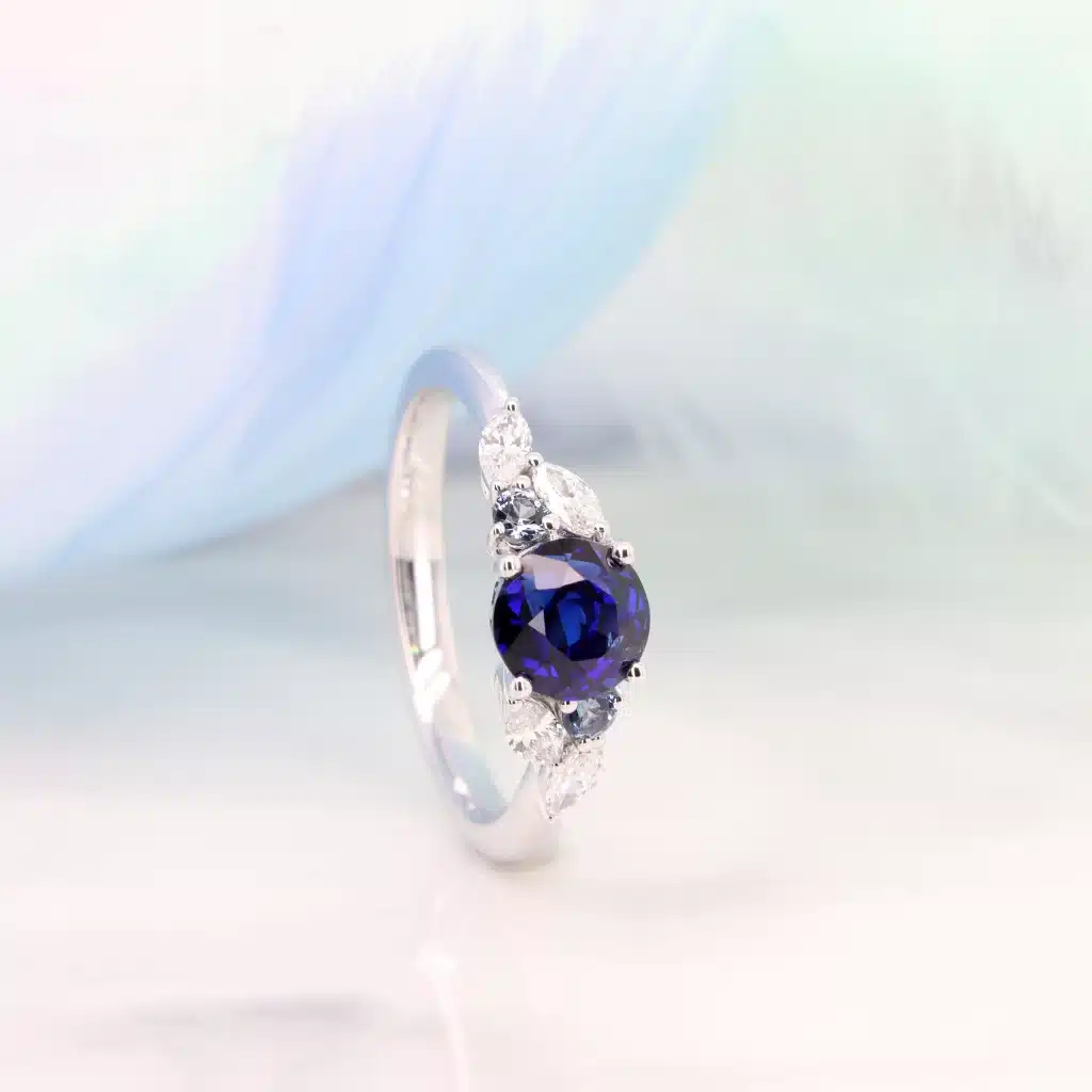 unheated blue sapphire - gemstone engagement ring with diamond