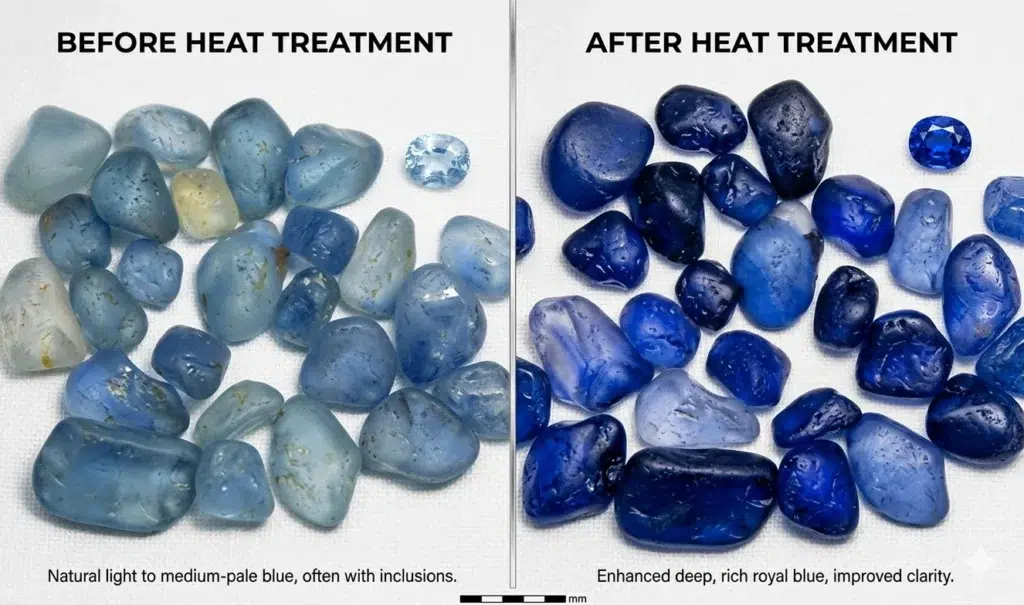 Unheated Sapphire and the process of heat treatment