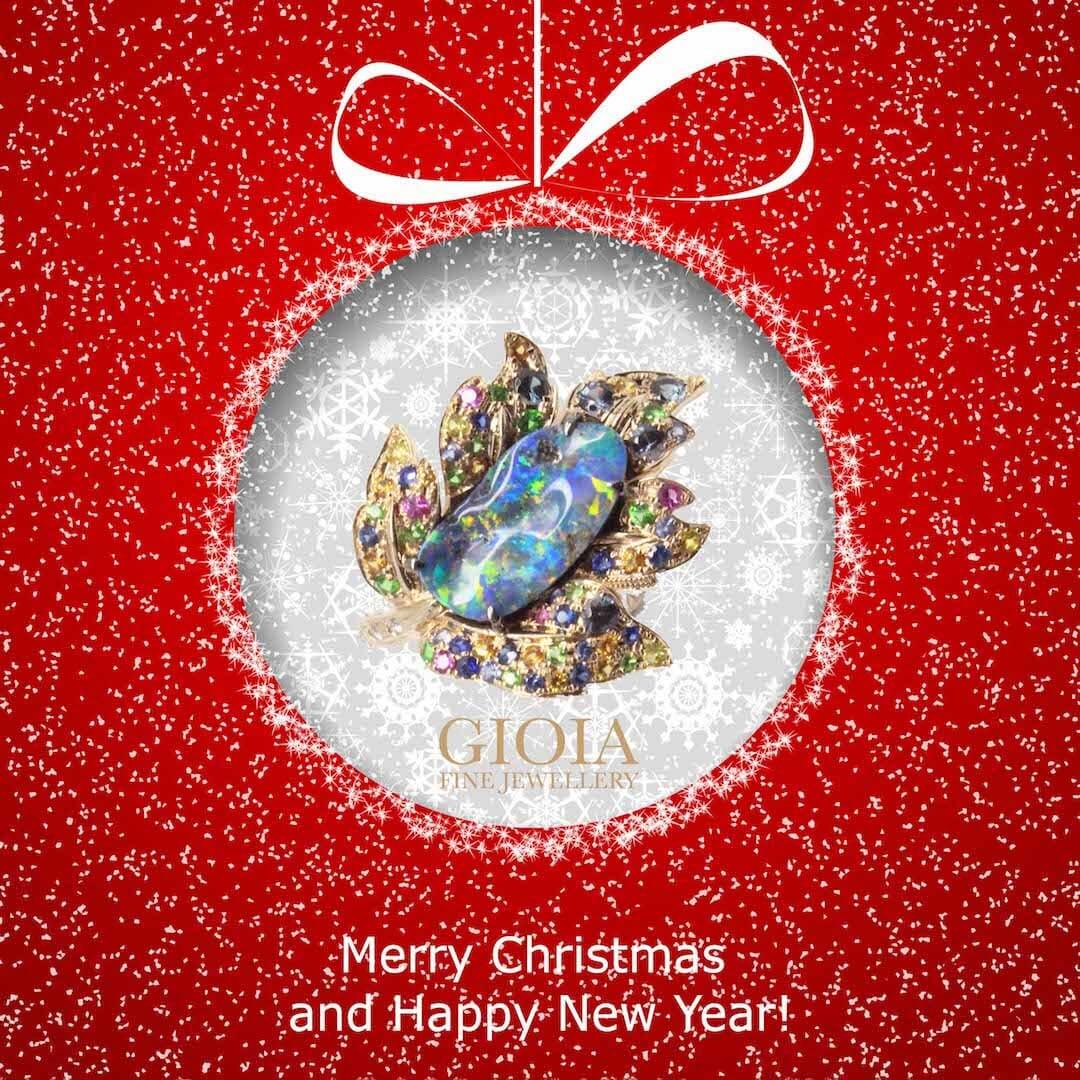 Christmas 2017 GIOIA Fine Jewellery - customised wedding engagement ring with coloured gemstones and opal - Custom made jeweller