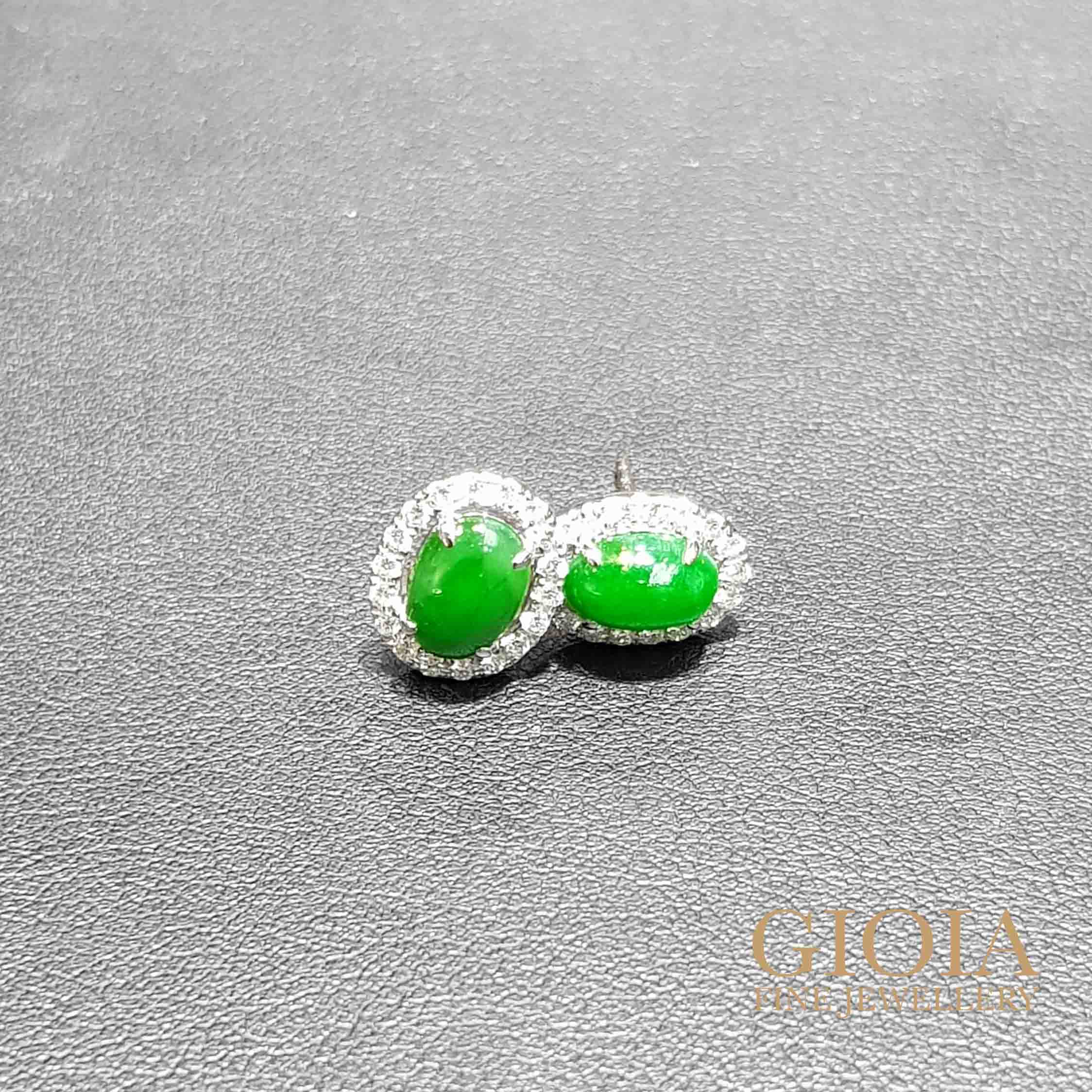 Green Jade Earring Stud - Custom made Jewellery, customised jade with brilliant round diamonds | Bespoke Jeweller