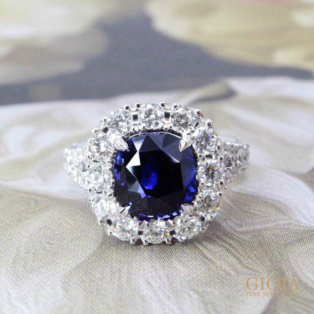 Royal Blue Sapphire Diamond Trilogy Engagement Ring – Deliqa Gems