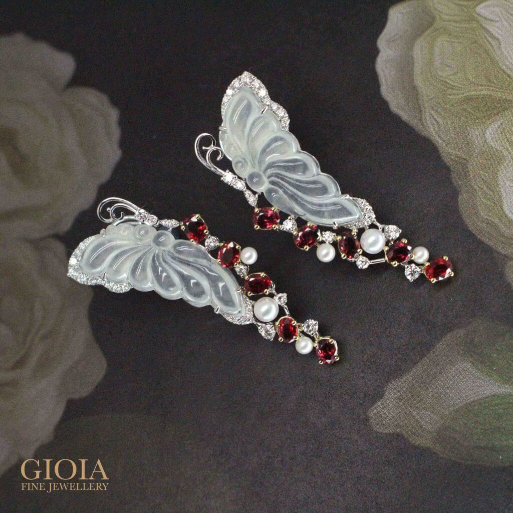 Butterfly Jade with ruby gemstones and seed pearl - fine jewellery design with grade A jadeite | Local Singapore Customised Jeweller