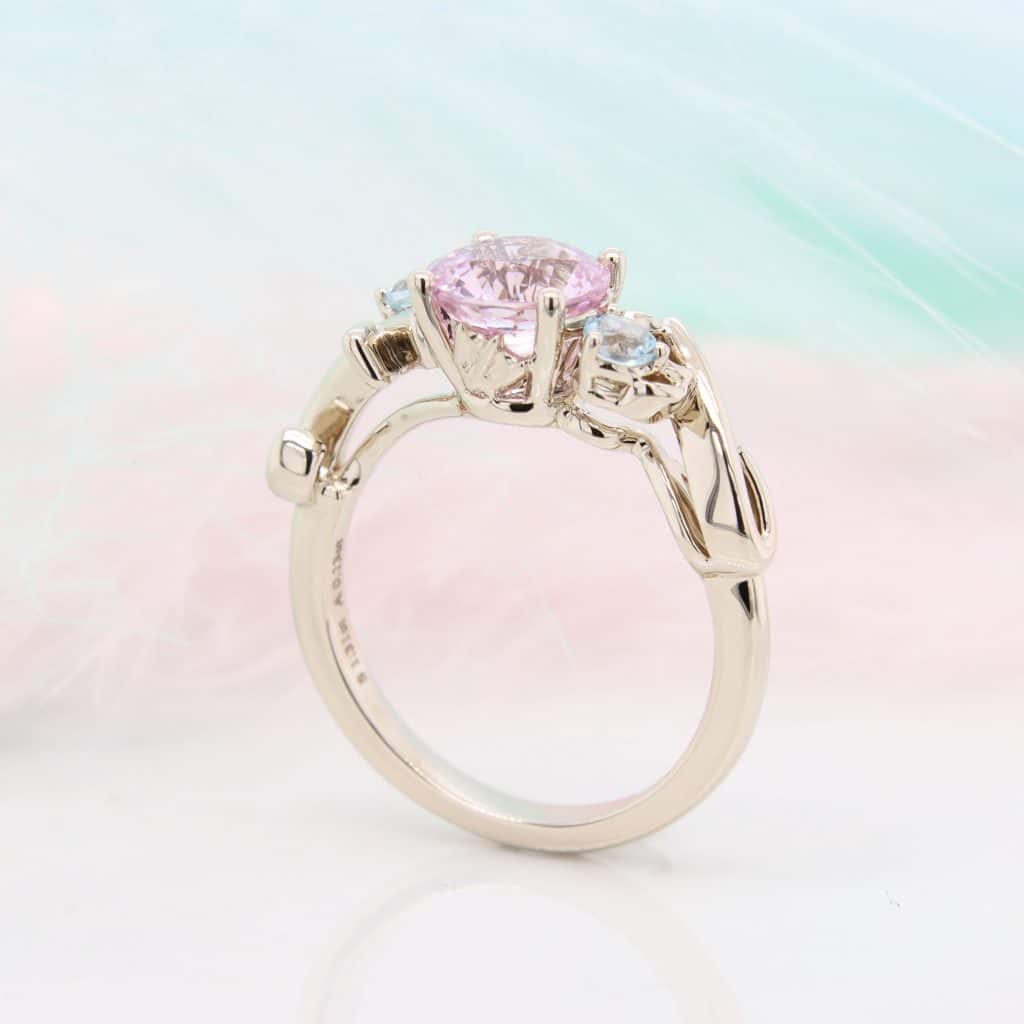 duck feet personalised ring with sweet pink sapphire - A Love story to your engagement ring.