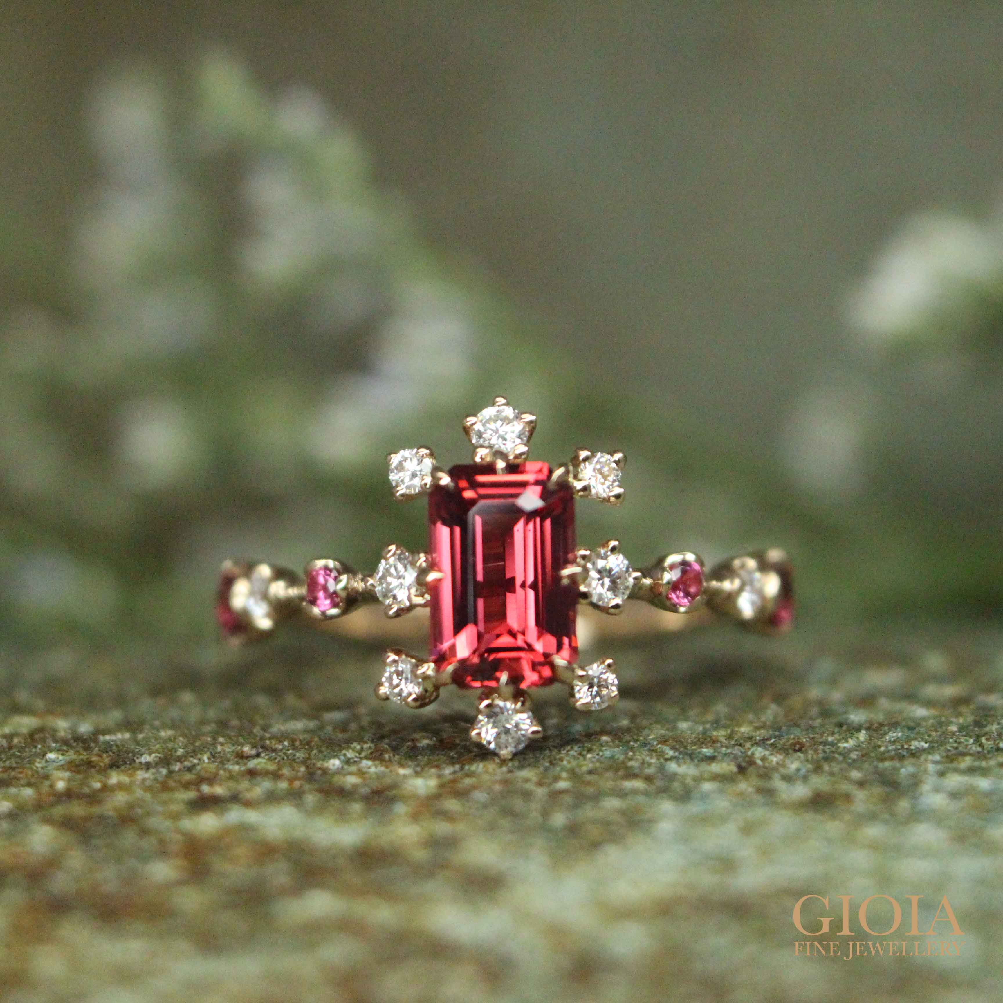 Red Spinel Engagement Ring with round brilliant diamond and spinel setting | Local Singapore Customised Jeweller