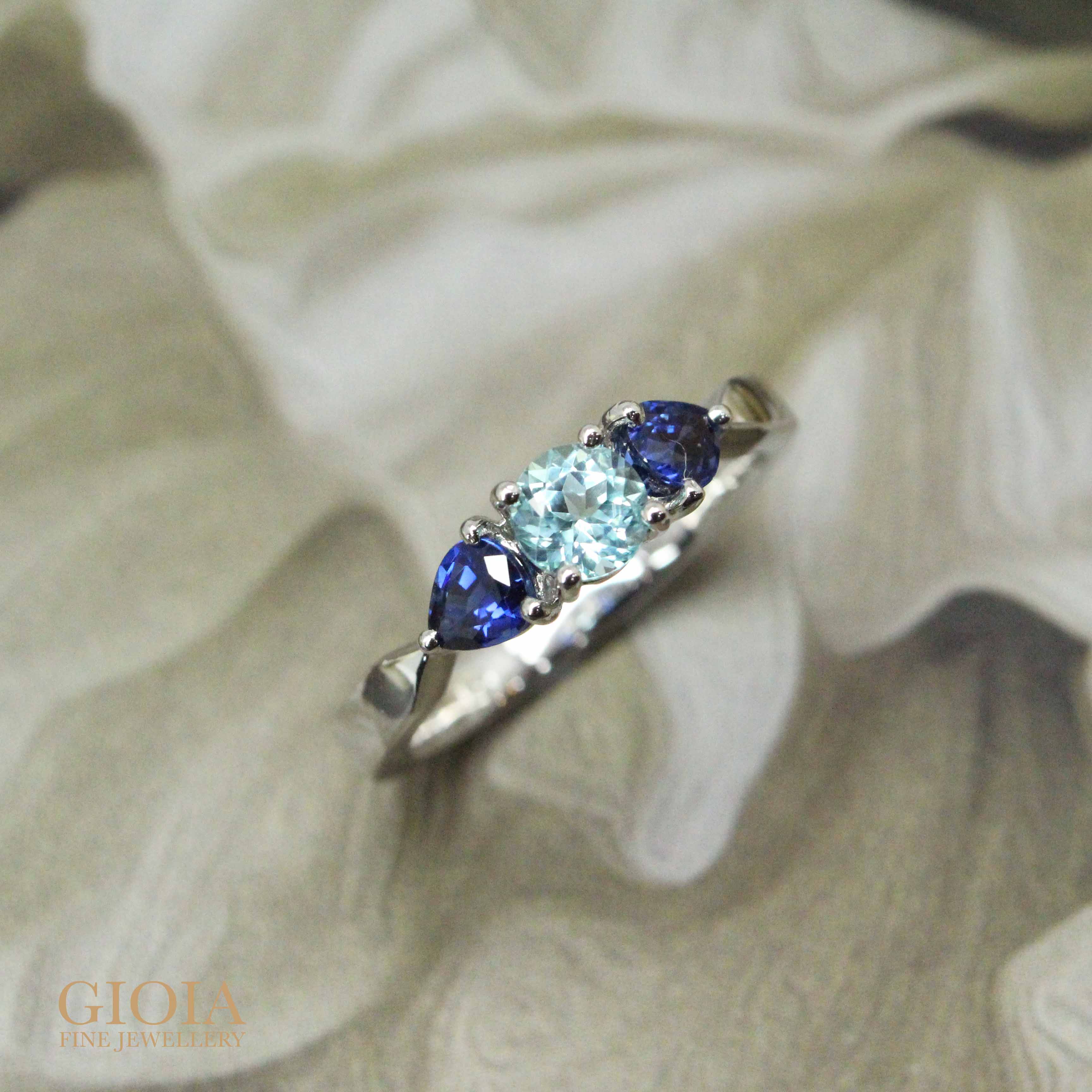 Bespoke Engagement Ring can be custom made to all design. Coloured gemstones can range from blue Sapphire to paraiba tourmaline. GIOIA Fine Jewellery