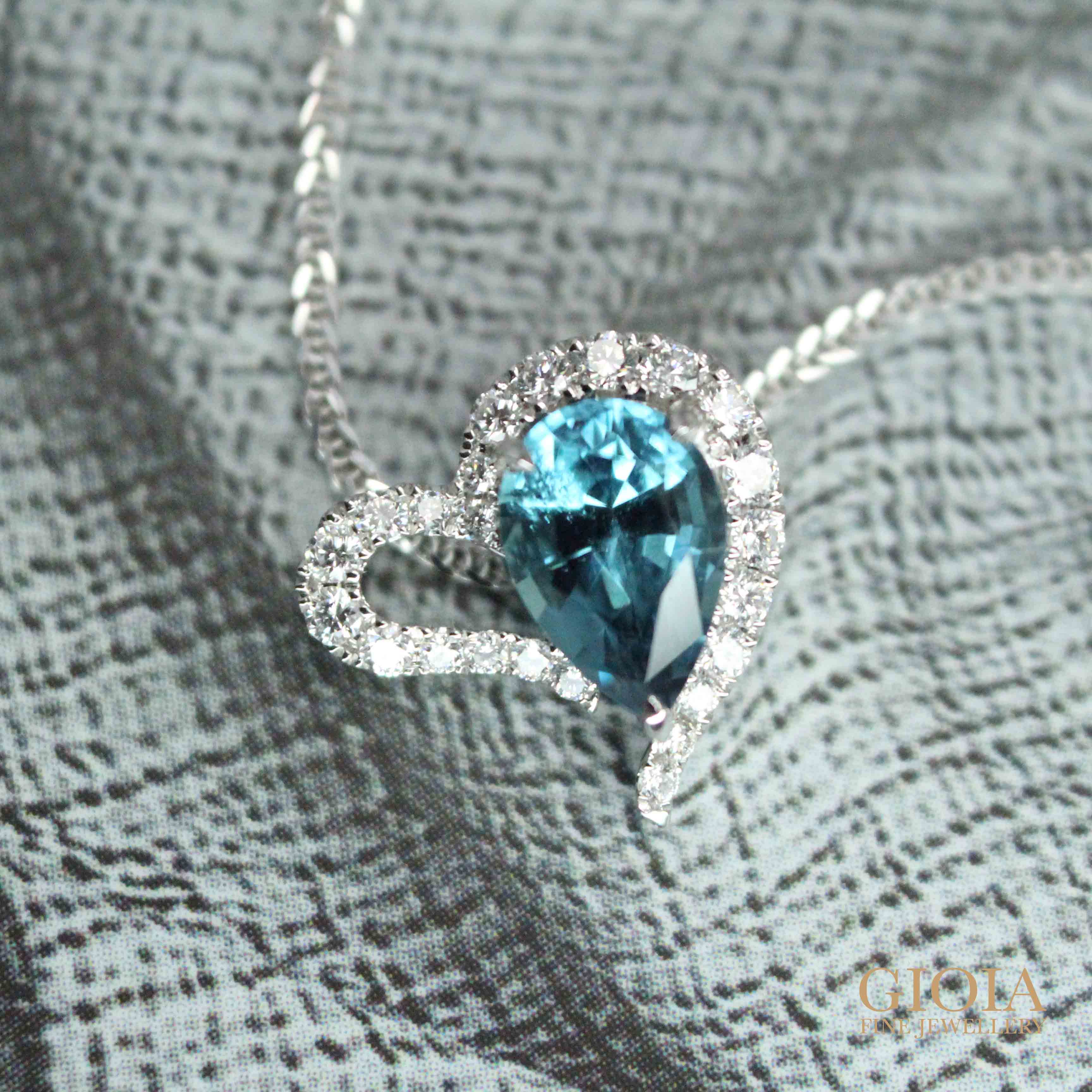 Heart shaped blue tourmaline pendant - customised as a wedding jewellery gift | Customised Jewellery