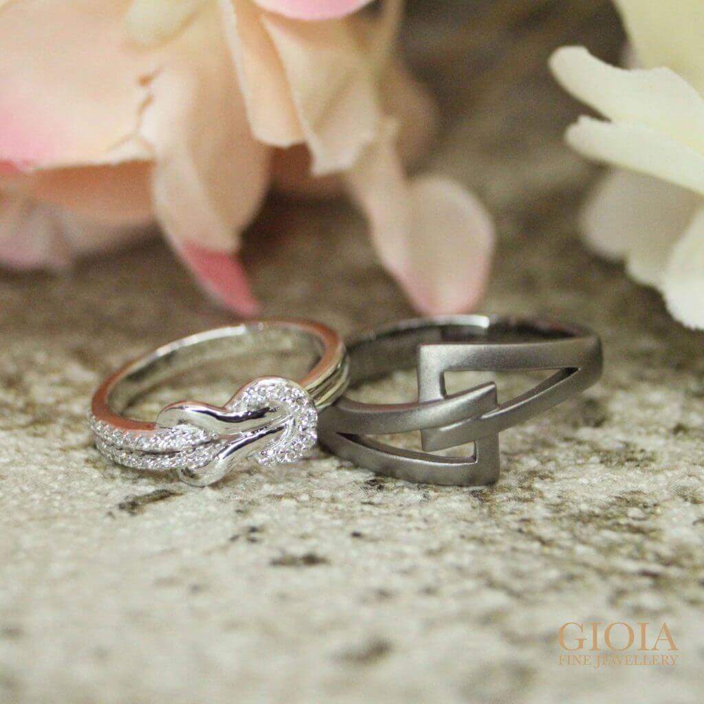 Wedding bands with ribbon diamond and matt gold ring, custom made wedding rings | Local Customised Jeweller