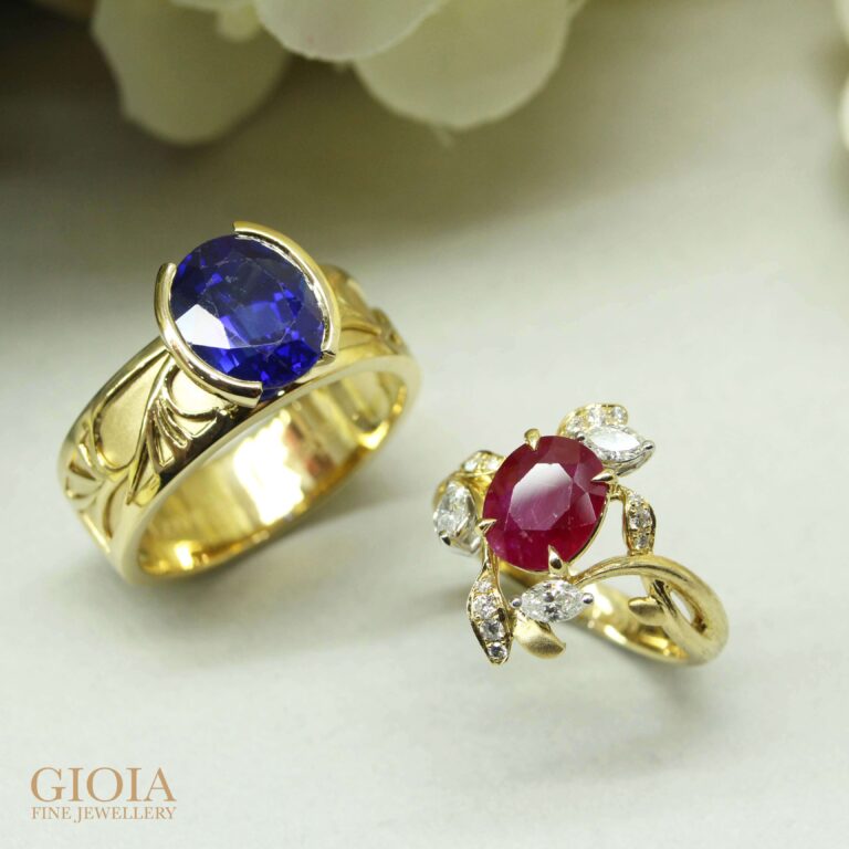 Bespoke Ruby & Sapphire Ring Customised Engagement Proposal Ring with Colour Gemstone