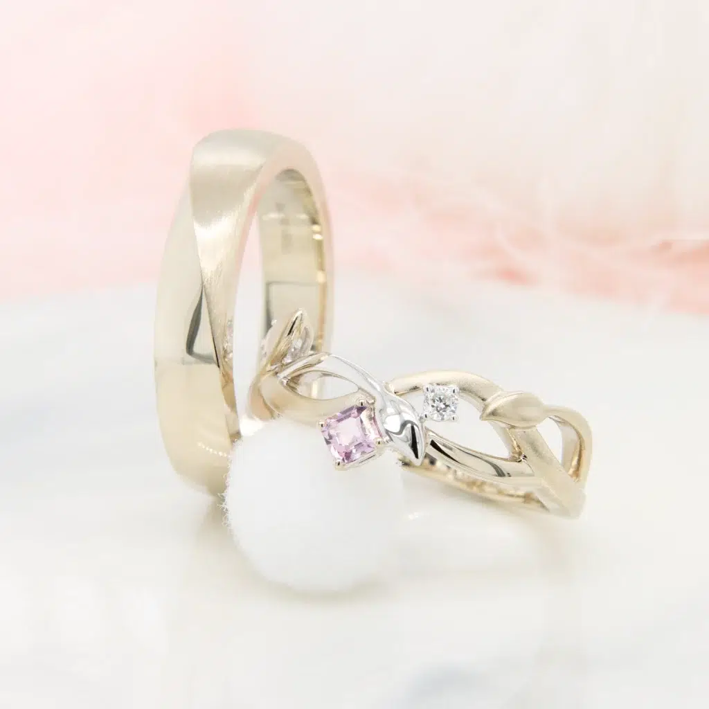 Stackable Wedding Bands with Floral inspiration design to floral engagement ring 
