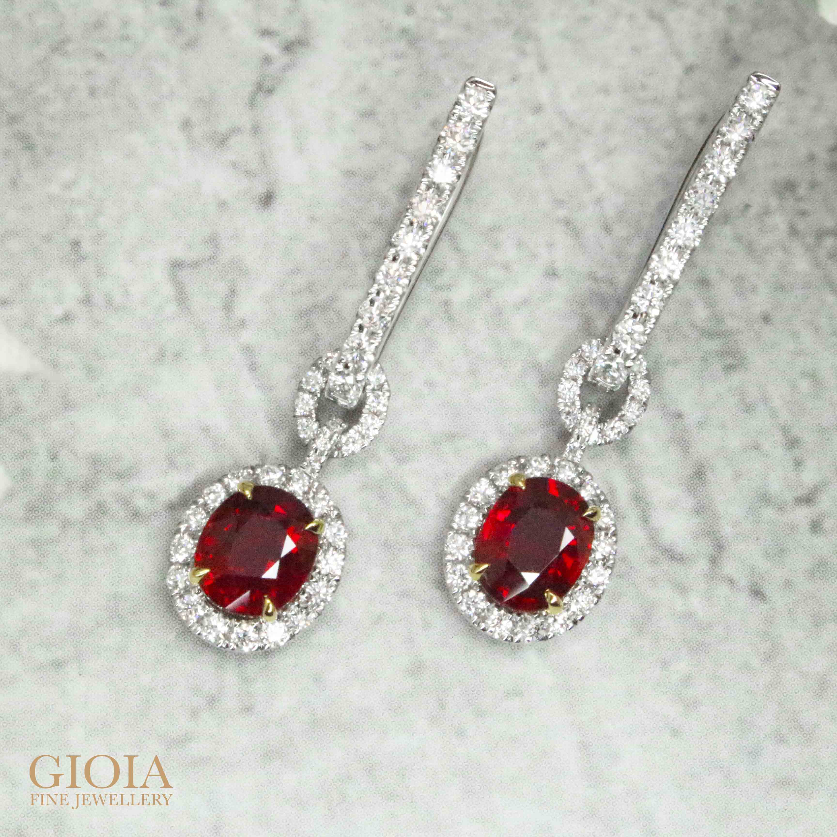 Gemstone Unheated Pigeon Blood Vivid Red Ruby Earring, customised fine jewellery | Local Singapore Private Jeweller in bespoke fine jewellery.