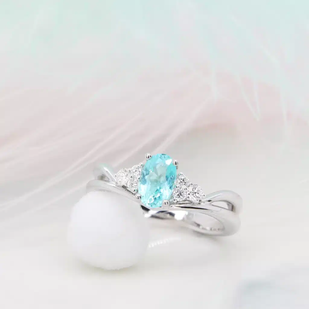 Custom Paraiba Tourmaline Wedding Ring - Paraiba Tourmaline Cluster Diamond Proposal Ring