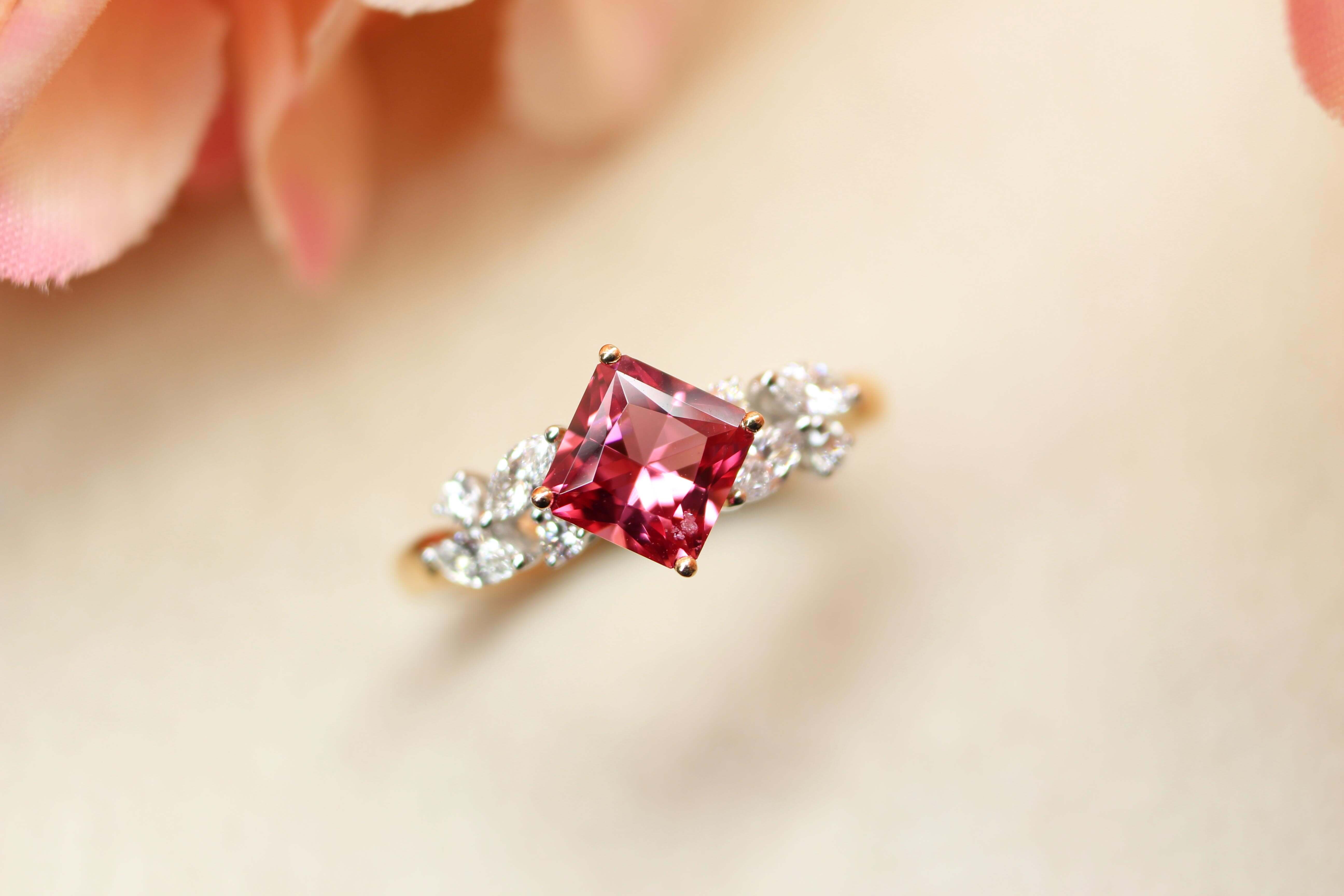 Red Princess cut Spinel Wedding Proposal Ring, unique customised engagement ring for proposal | Local Singapore bespoke Jeweller