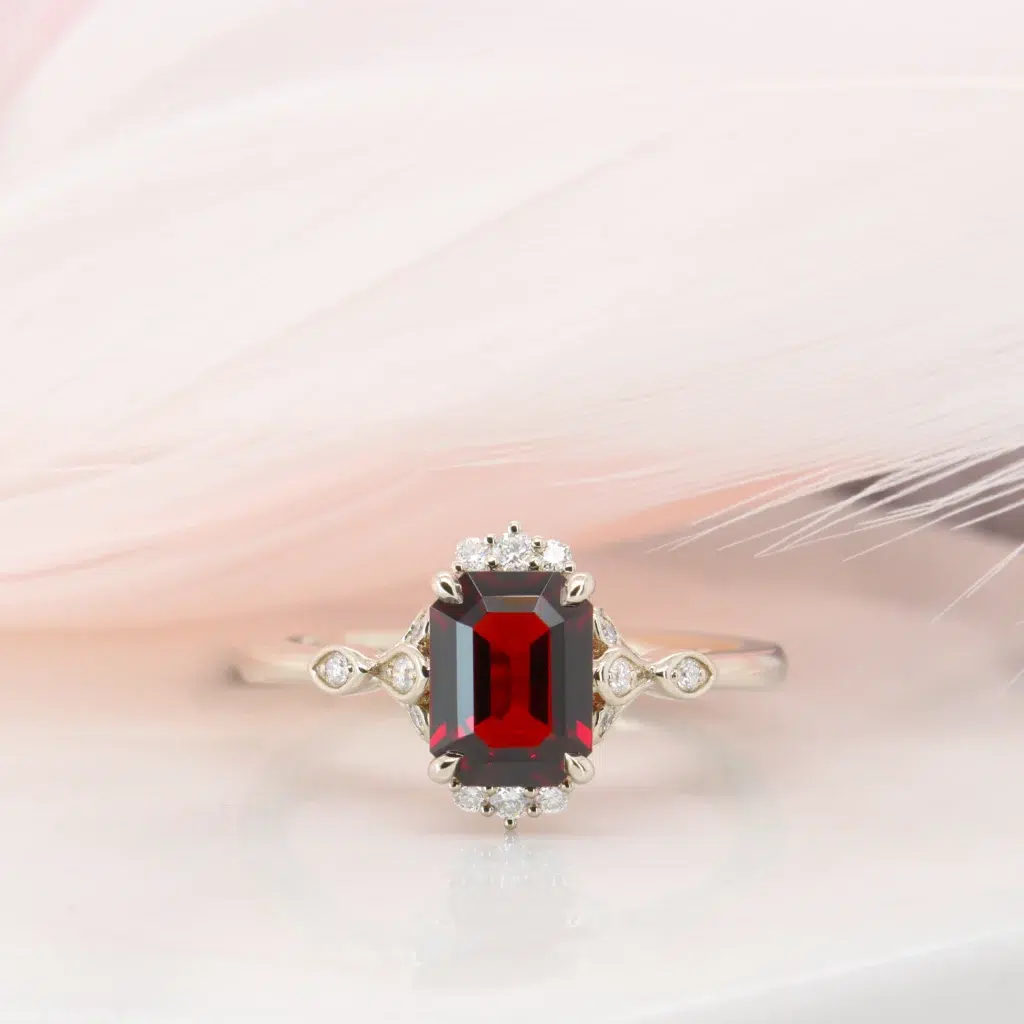 Unique Vivid Red Spinel Proposal Ring Vintage Halo Diamond