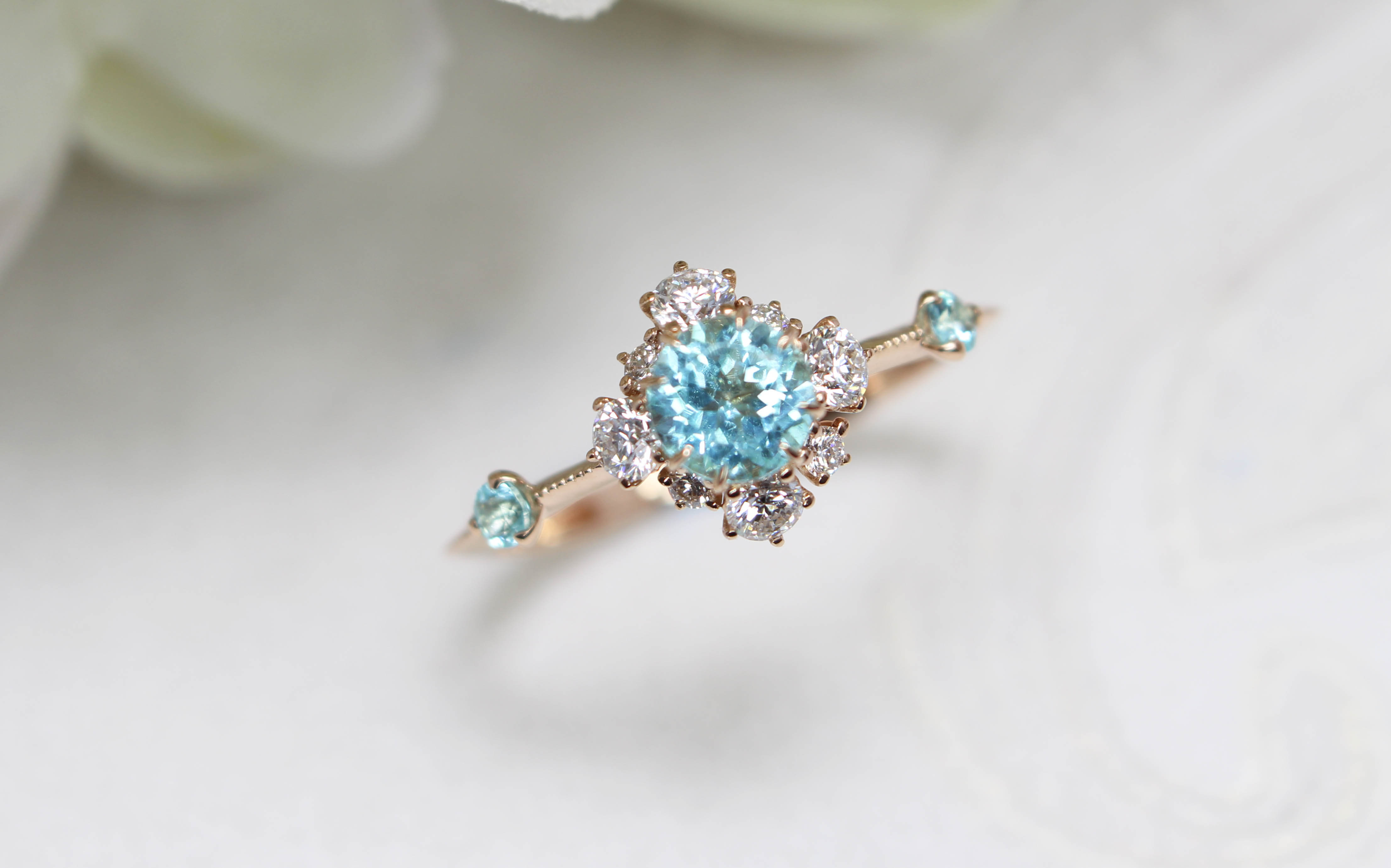 Paraiba Tourmaline Diamond Engagement Ring for Proposal, unique vivid coloured gemstone customised for engagement ring | Local Singapore Custom made jewellery in wedding jewellery