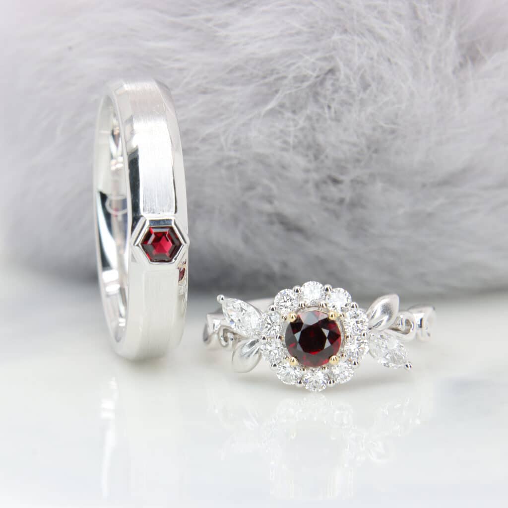 Ruby Wedding Ring & Red Spinel Wedding Bands Unique Flora Design