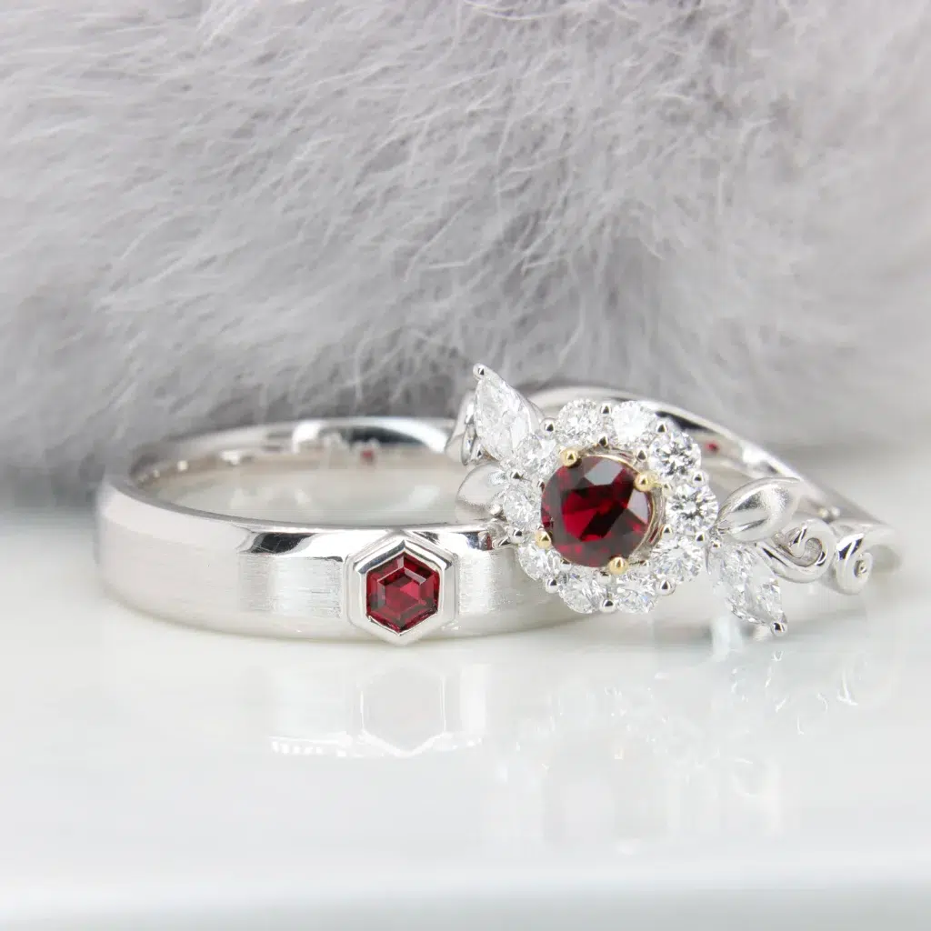 Ruby & Red Spinel Wedding Bands Unique Flora Design Unique Wedding Ring