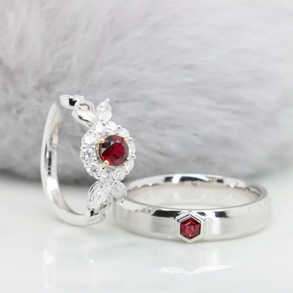 Ruby & Red Spinel Wedding Bands Unique Flora Design - Best Ruby and Red Spinel Gemstone Jewellery Shop in Singapore