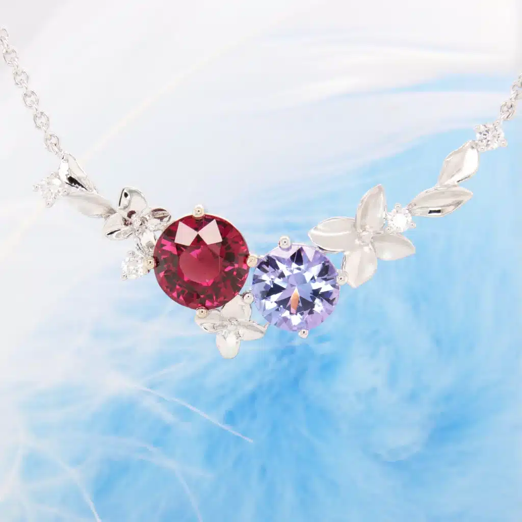 Birthstone Garnet & Tanzanite Gems hydrangea Flora Jewellery Necklace