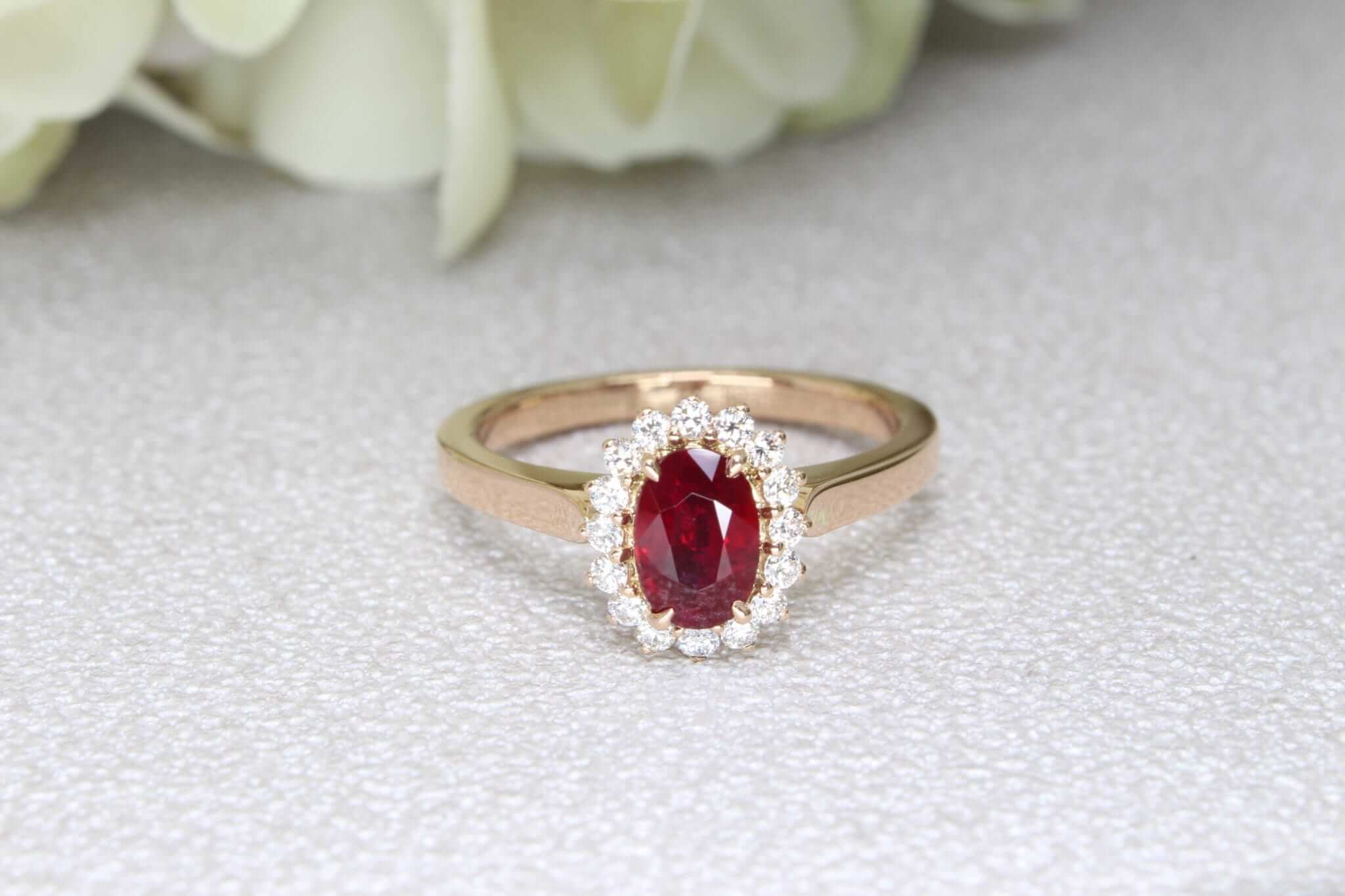 Vivid Red Ruby Gemstone Ring - Ruby gemstone source directly from Mozambique to Burma, known for its quality and high saturated colour. Singapore Customised Jeweller in heated and unheated ruby gemstone jewellery and ring for wedding jewellery and engagement ring