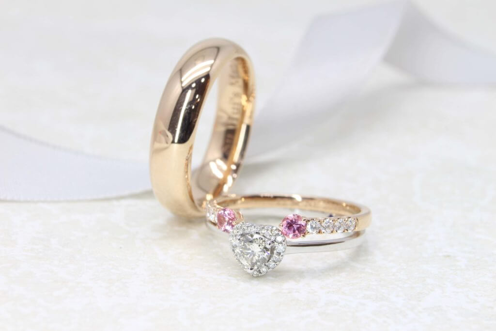 Have your Wedding Bands & Engagement Ring customised to stack and complement to each other in design - Customised Wedding Rings with coloured gemstones and diamond | Local Singapore Bespoke Jeweller in Wedding bands and Engagement Ring
