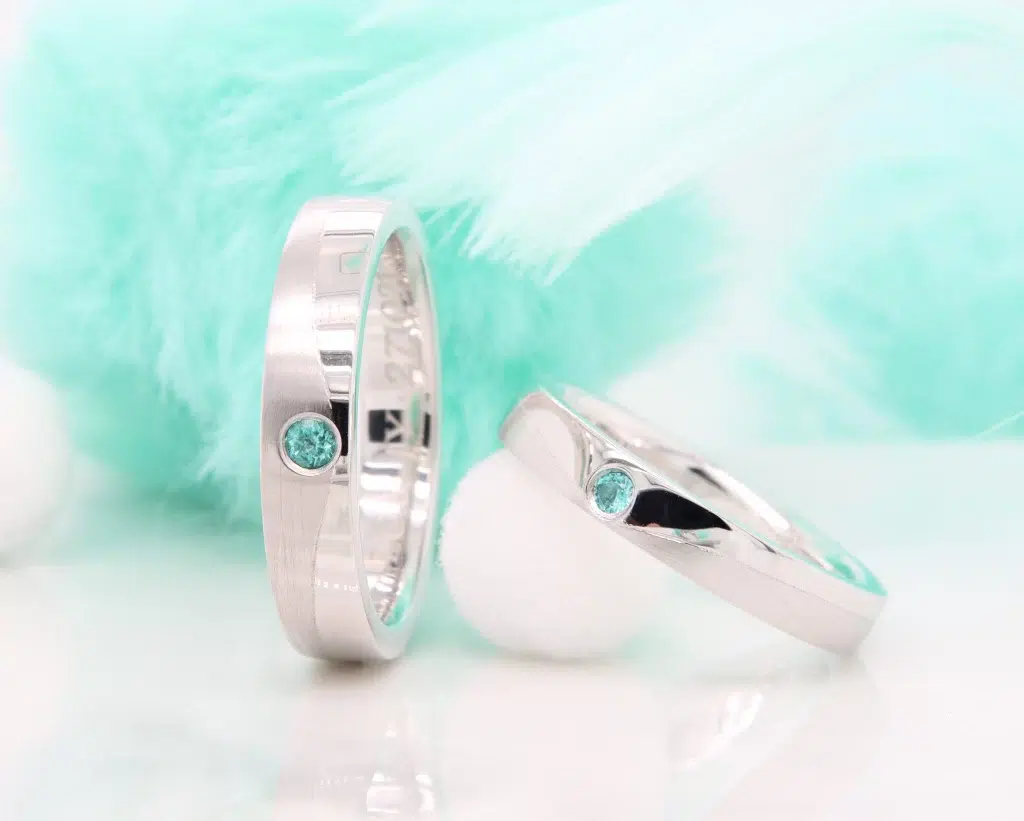 Brazil Paraiba Tourmaline Wedding Bands in Platinum Custom Wedding Rings