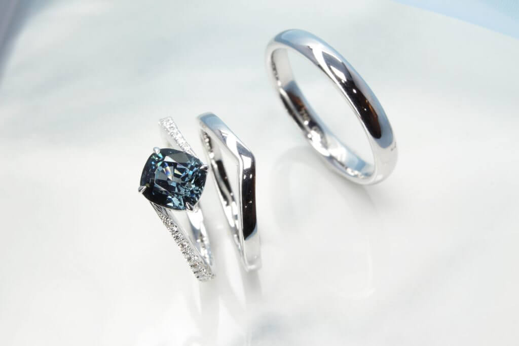Bluish Grey Spinel Wedding Rings, Stackable Wedding Bands to Spinel Gem Proposal Engagement | Singapore Bespoke Customised Wedding Jewellery Spinel Gemstone