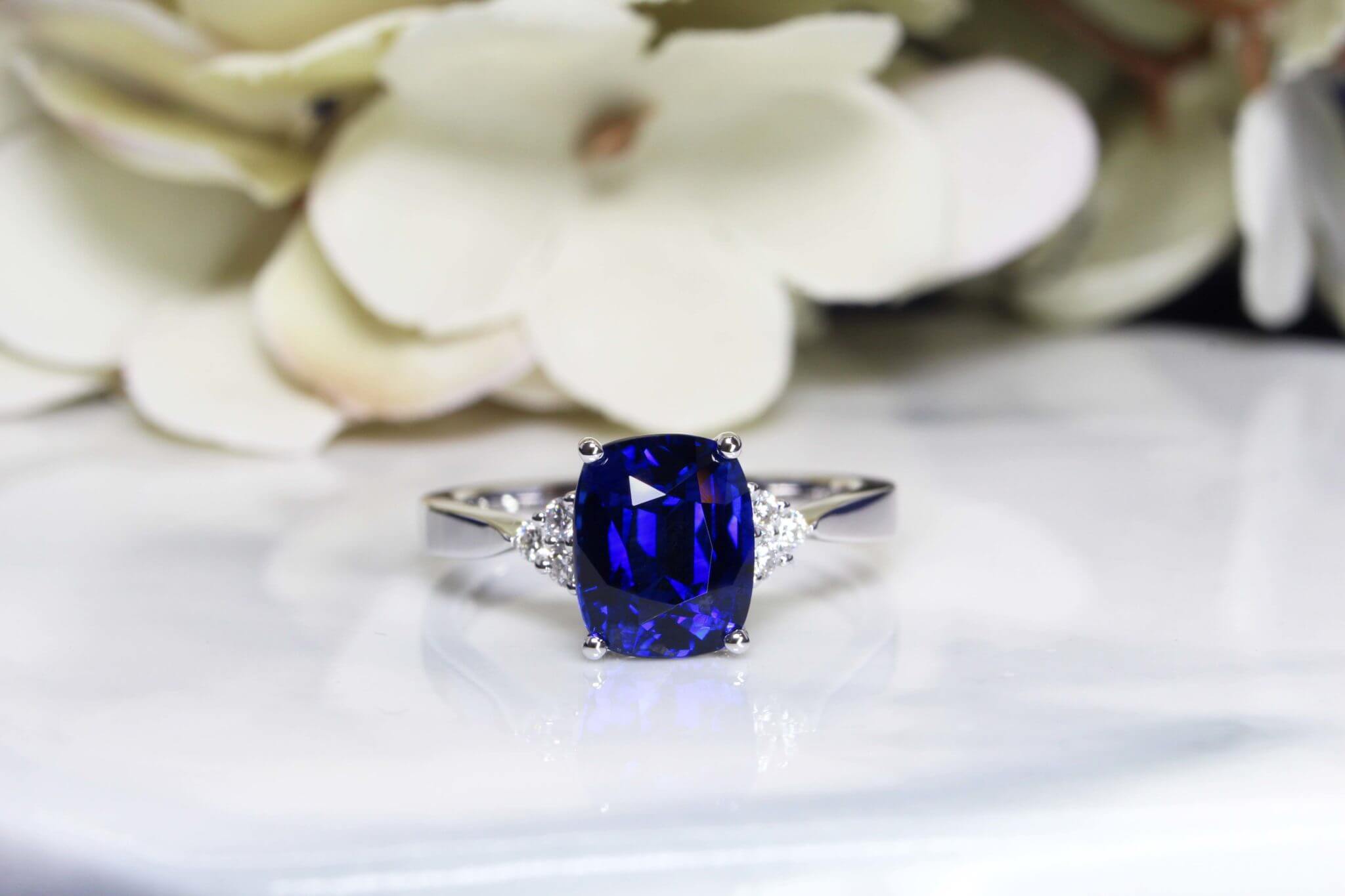 Royal Blue Sapphire vivid blue with a slight violet hue in it - Customised design featuring unique coloured gemstone gemstone | Local Singapore Private Jewellery in Customised Wedding Ring custom set with coloured gemstone.