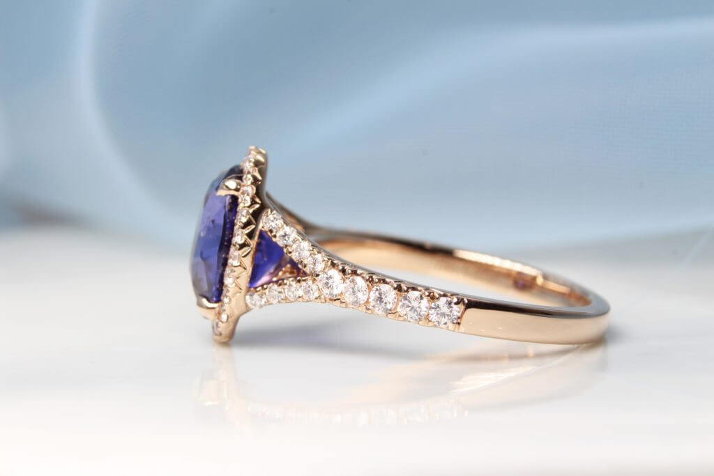 Sapphire Colour Change Unheated - Push Present Jewellery Halo diamond ring. Unique Push Present Gift | Singapore Jeweller in Colour Change Sapphire Jewellery.
