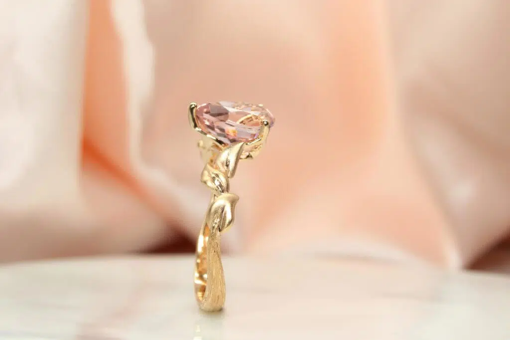 Pink Tourmaline Wedding Ring Pink Tourmaline Wedding Ring customised into a natural leaves wedding ring, a unique engagement ring for wedding proposal | Singapore Jeweler bespoke tourmaline wedding jewelry.