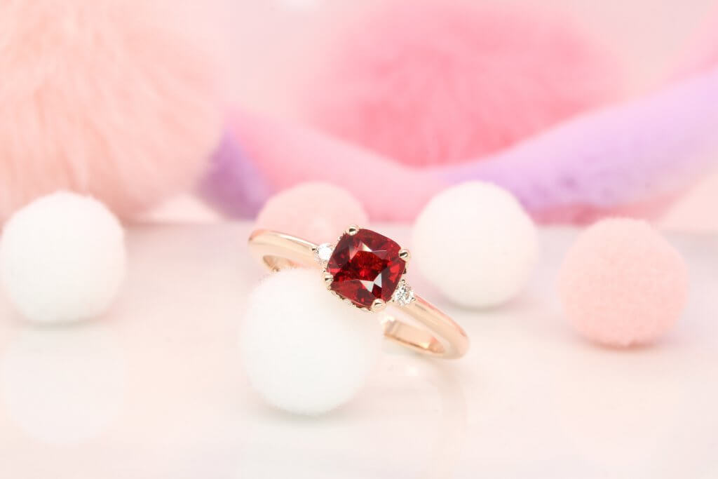 Red Spinel with Horizontal Diamond Ring