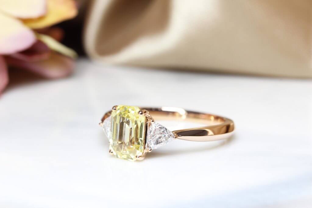 Yellow Sapphire with Trilliant Diamond-Engagement Ring