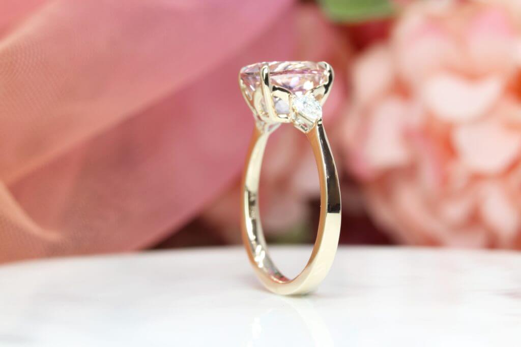 Morganite ring with orange-pink shade, customised Push Present Ring, light pastel baby pink Morganite | Custom Jewelry & Push Present with Morganite Singapore. 
