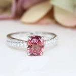 Padparadscha Sapphire Halo Diamond with twisted diamond bands
