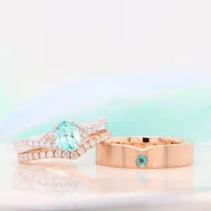 Gemstone Engagement Ring Paraiba Tourmaline with Stackable Wedding Bands unique proposal ring