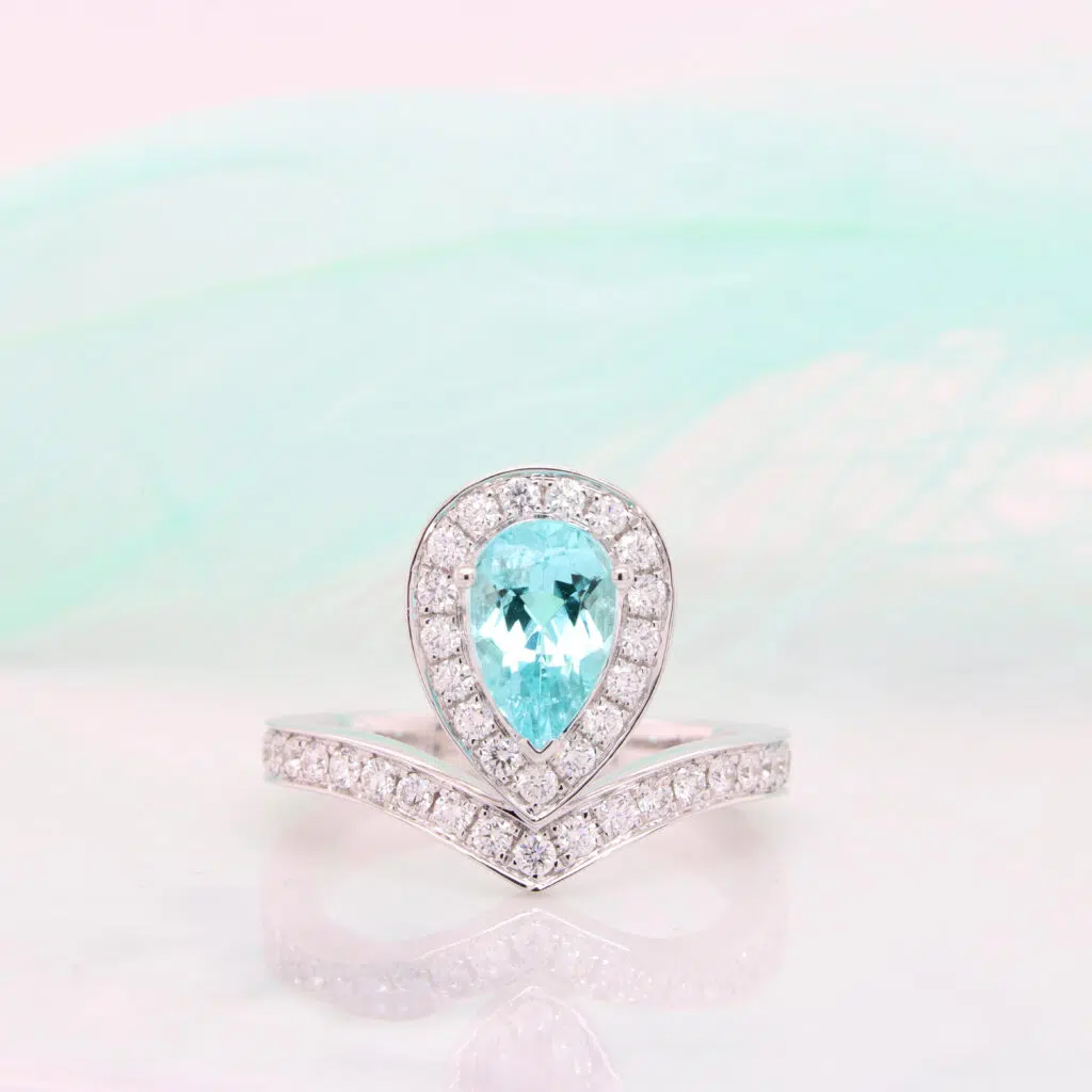 Gemstone Engagement Ring - Paraiba Tourmaline halo diamond tiara engagement for proposal