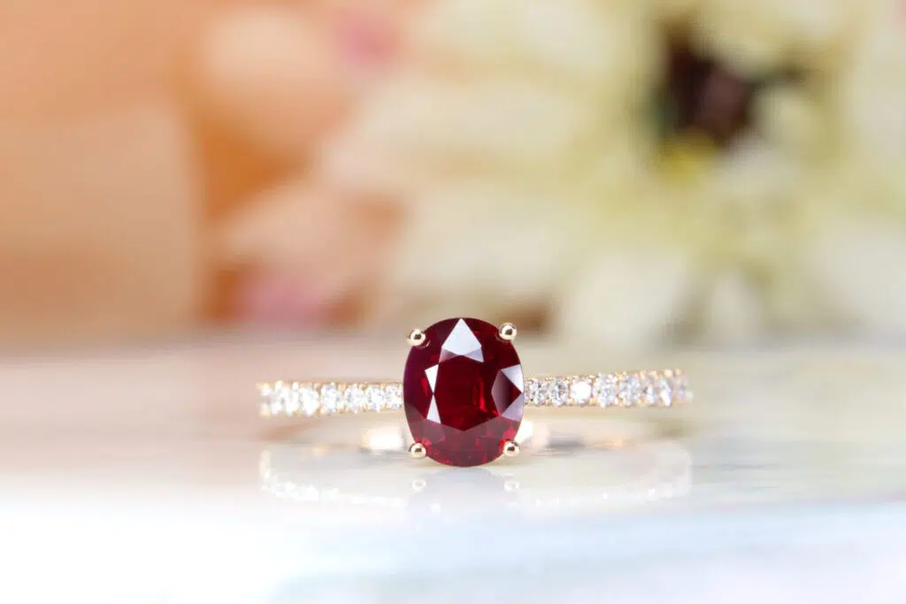 Ruby engagement ring with micro-pave diamond ring - Exceptional Vivid Red Pigeon Blood 