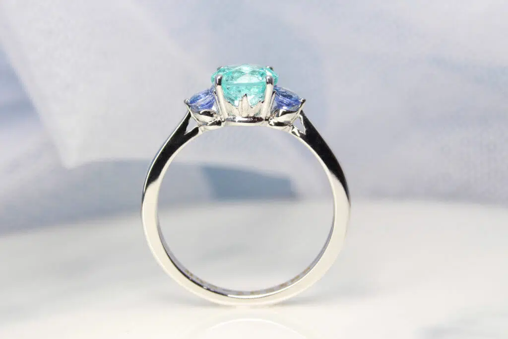 Engagement Ring with Sapphire gemstone Personalised Engagement Ring with Paraiba Tourmaline and Sapphire gemstone Singapore