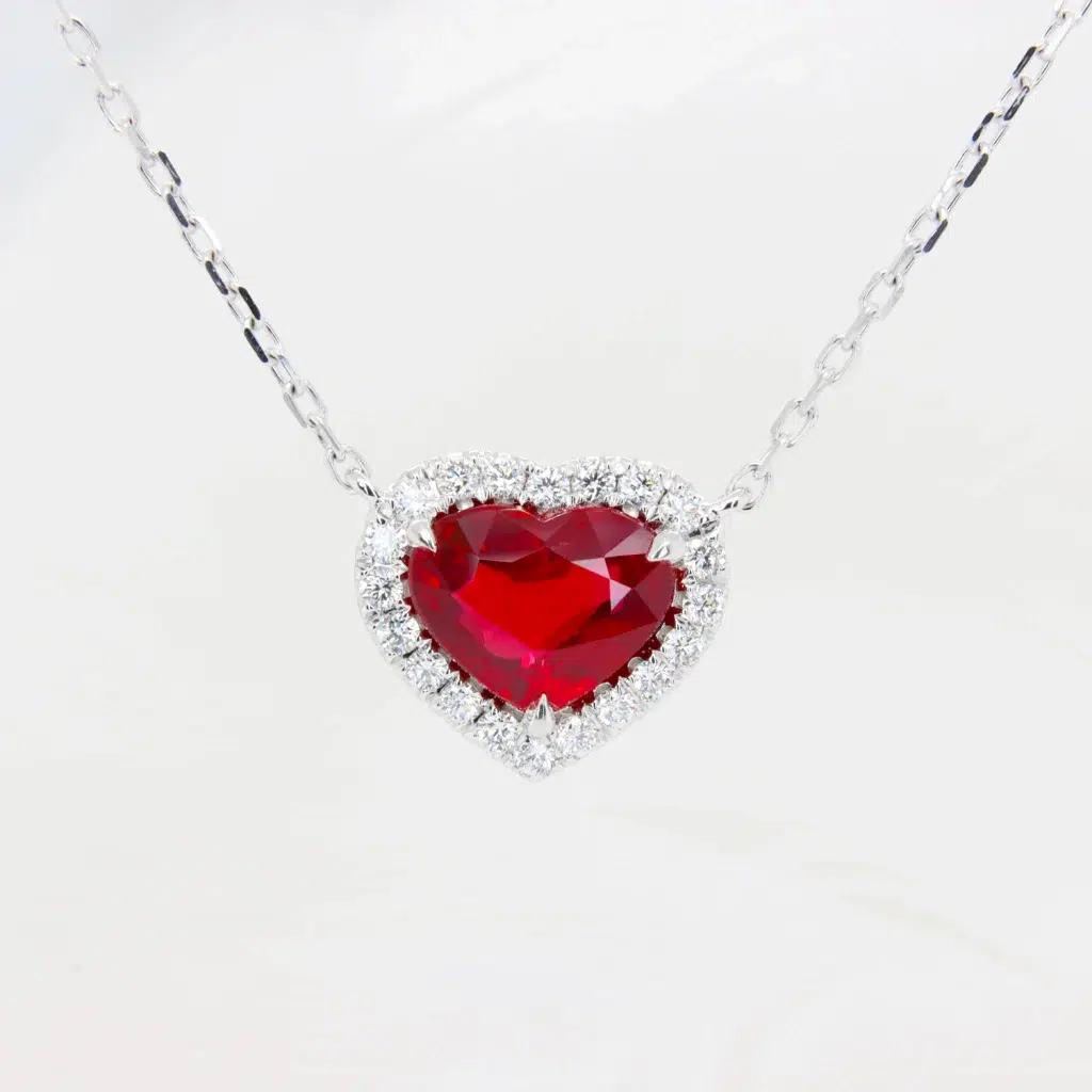 Pigeon Blood Ruby Necklace Pendant with Halo Diamond Mozambique Ruby Unheated
