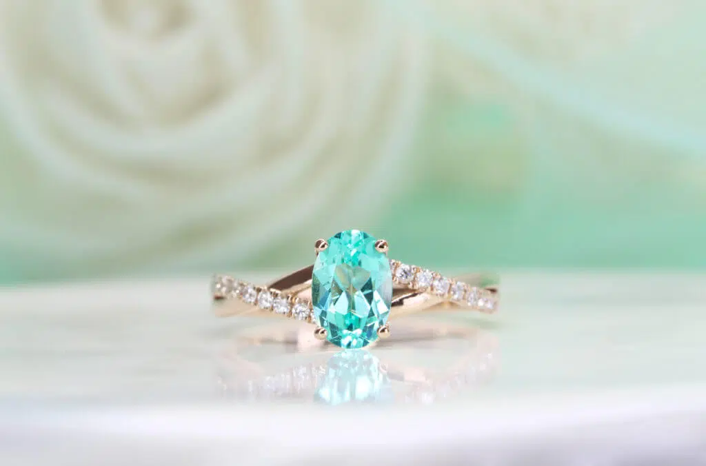 Paraiba Tourmaline - Custom Engagement Ring with Twisted Diamond Ring in Rose Gold 