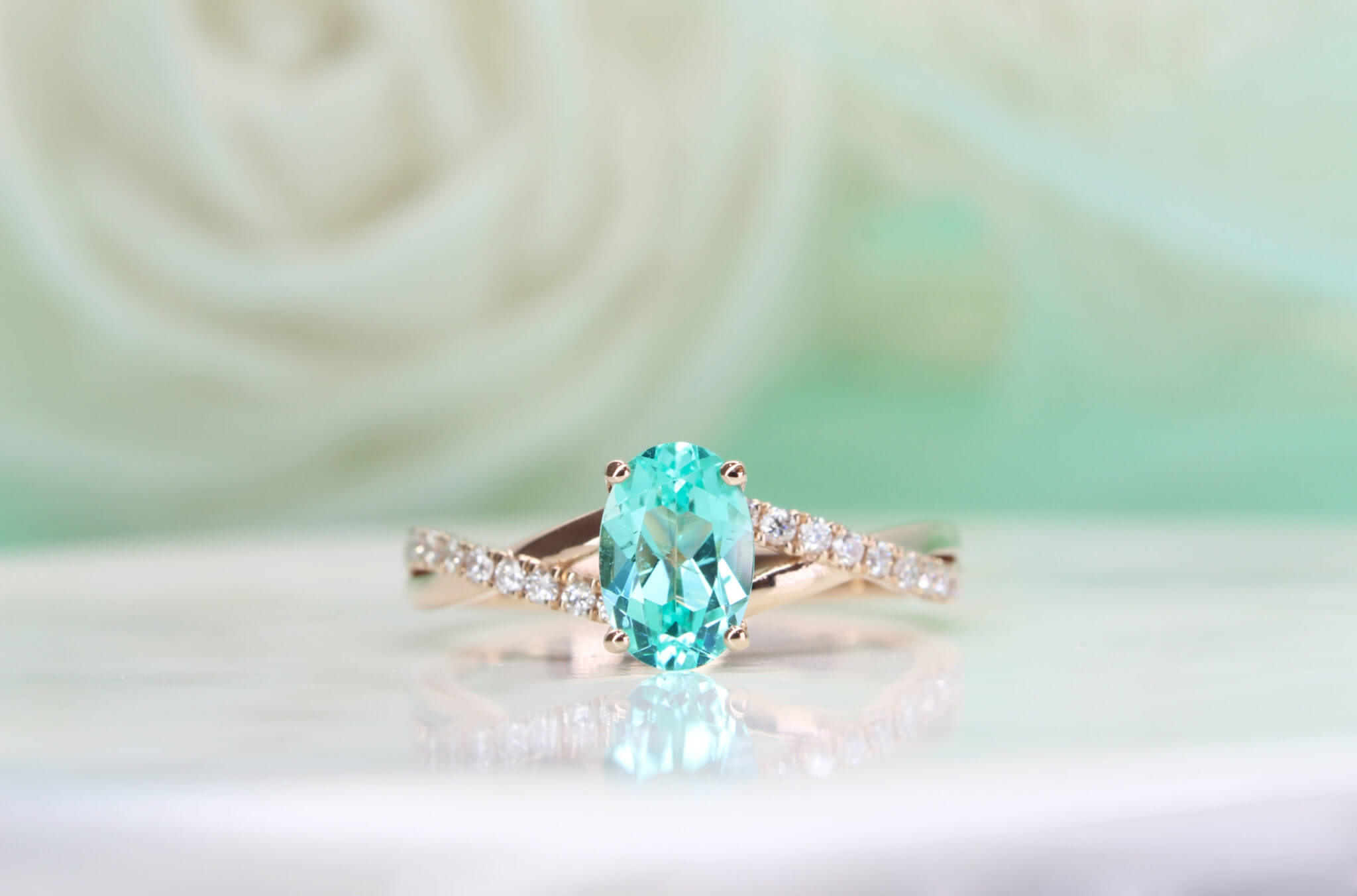 Natural Paraiba Tourmaline 7.11 carats set in Platinum Ring with 1.01  carats Diamonds / GIA Report