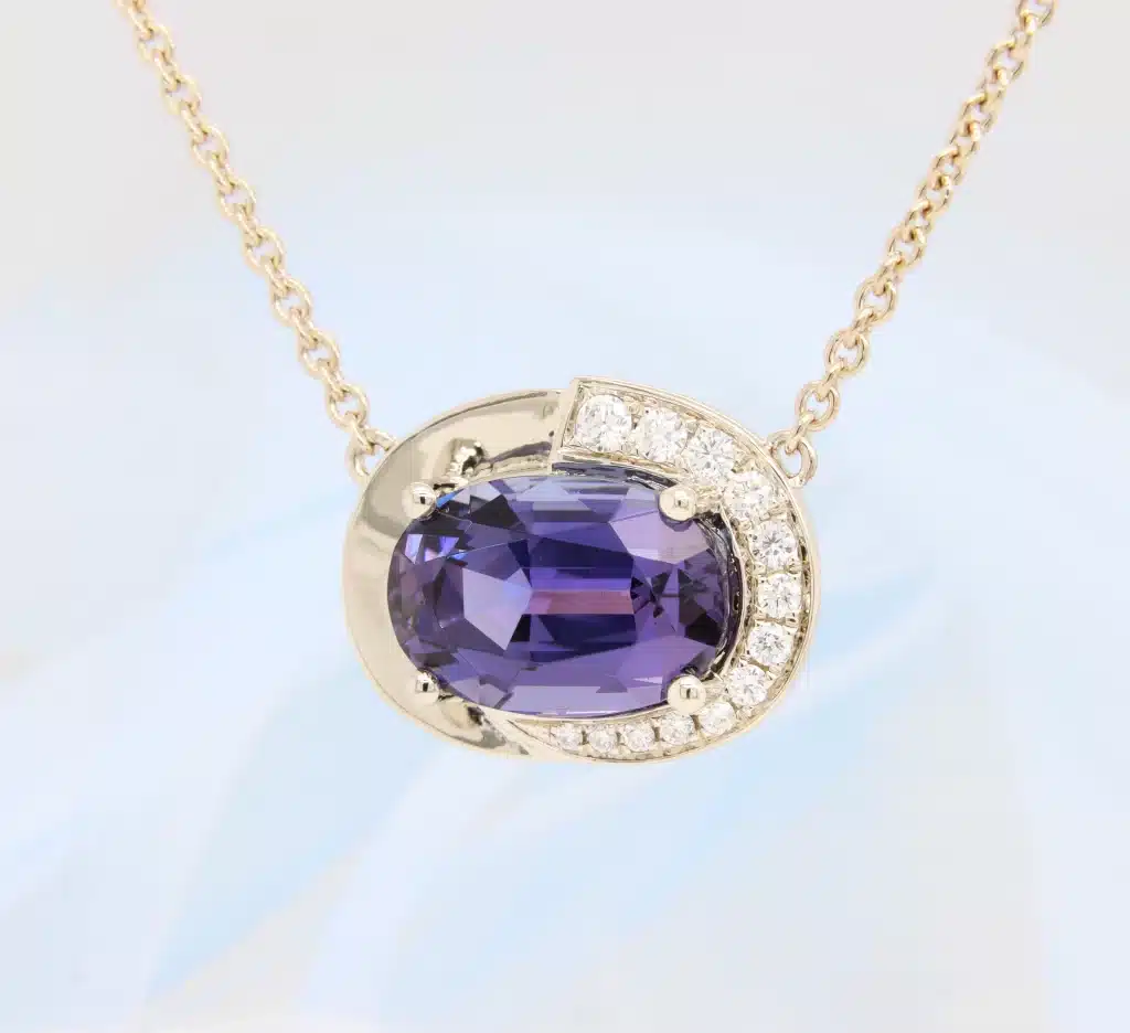 GIOIA Fine Jewellery 15 Tanzanite Gemstone Necklace Pendant in champagne gold with diamond