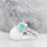 Brazil Paraiba Tourmaline Ring with Halo Diamond
