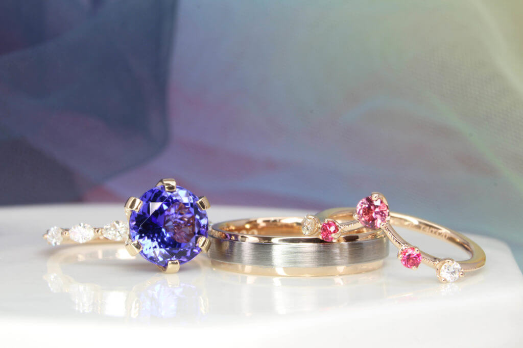Tanzanite Wedding Bands - Personalised Proposal & Wedding Bands customised to complement the proposal ring | Singapore Jeweller with Tanzanite and Wedding Bands