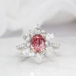 Sapphire Padparadscha Customised Ring with halo starburst diamond ring setting from round to pear diamond - Natural padparadscha sapphire unheated without treatment. Padparadscha sapphire is truly exceptional and it exhibits brilliance and beauty in every sense. Customised Sapphire Padparadscha Jewellery