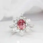 Sapphire Padparadscha Customised Ring with halo starburst diamond ring setting from round to pear diamond - Natural padparadscha sapphire unheated without treatment. Padparadscha sapphire is truly exceptional and it exhibits brilliance and beauty in every sense. Customised Sapphire Padparadscha Jewellery